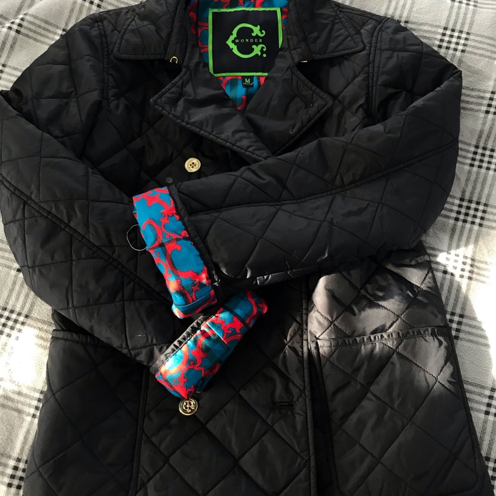 Black quilted C. Wonder jacket preppy